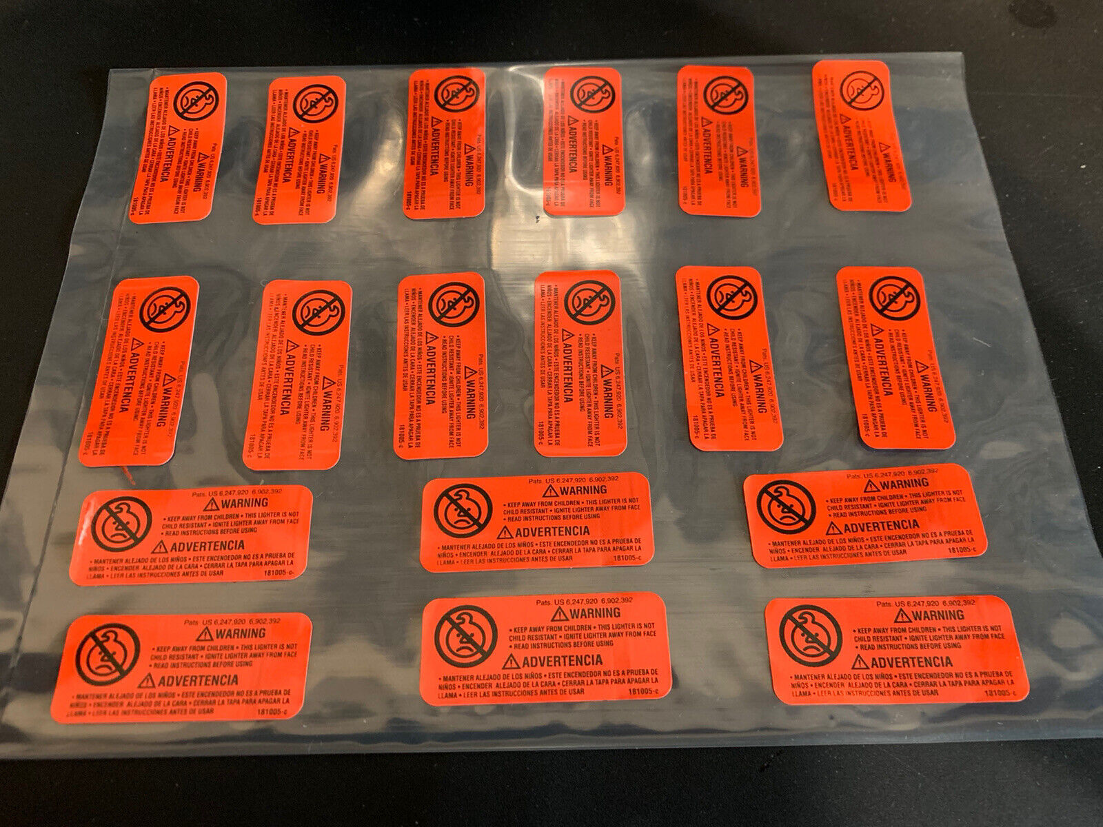 Lot 18Pcs Zippo  Warning Label Stickers Orange Zippo Lighter Seal Stickers