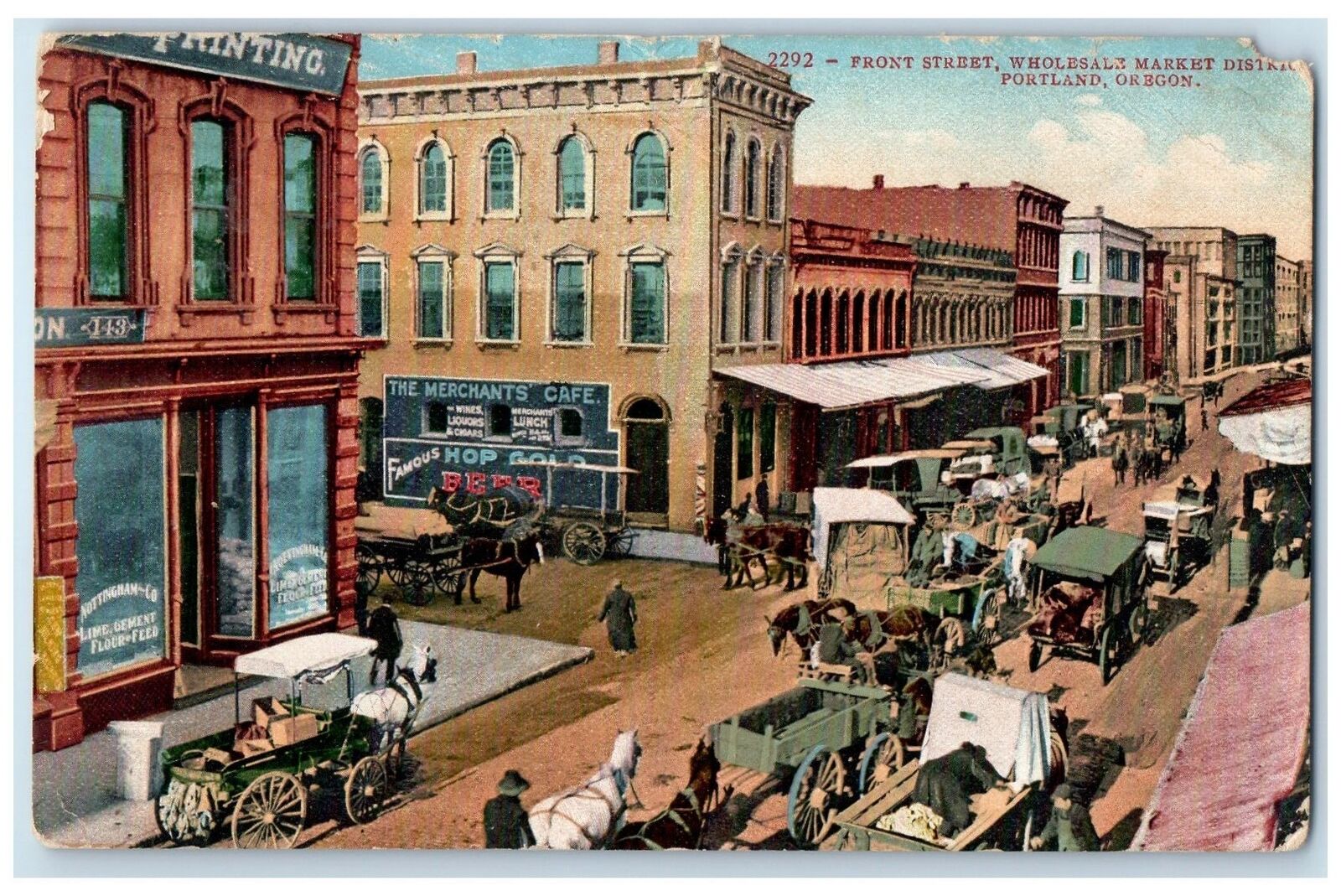 1920 Front Street Wholesale Market District Horse Wagon Portland OR Postcard