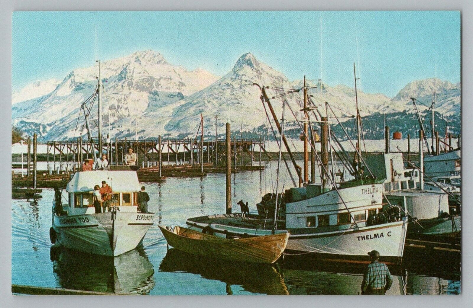 Valdez Alaska AK Boats In Fishing Harbor Chrome Postcard 1950s