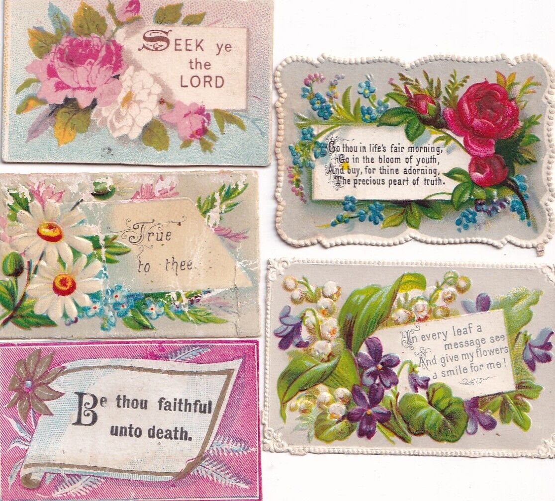 Antique Victorian Miniature Card Lot -Religious Flowers Lovely Cards