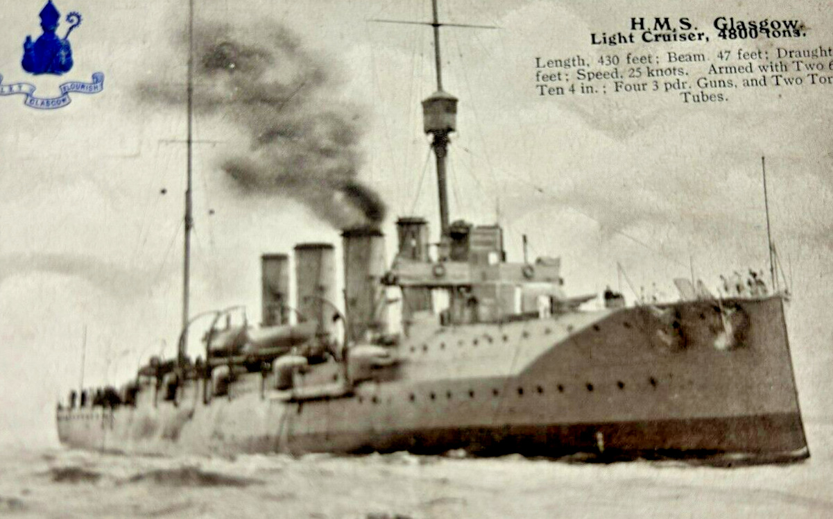 HMS Glasgow Cruiser Torpedo Ship Royal Navy Vintage RPPC Postcard