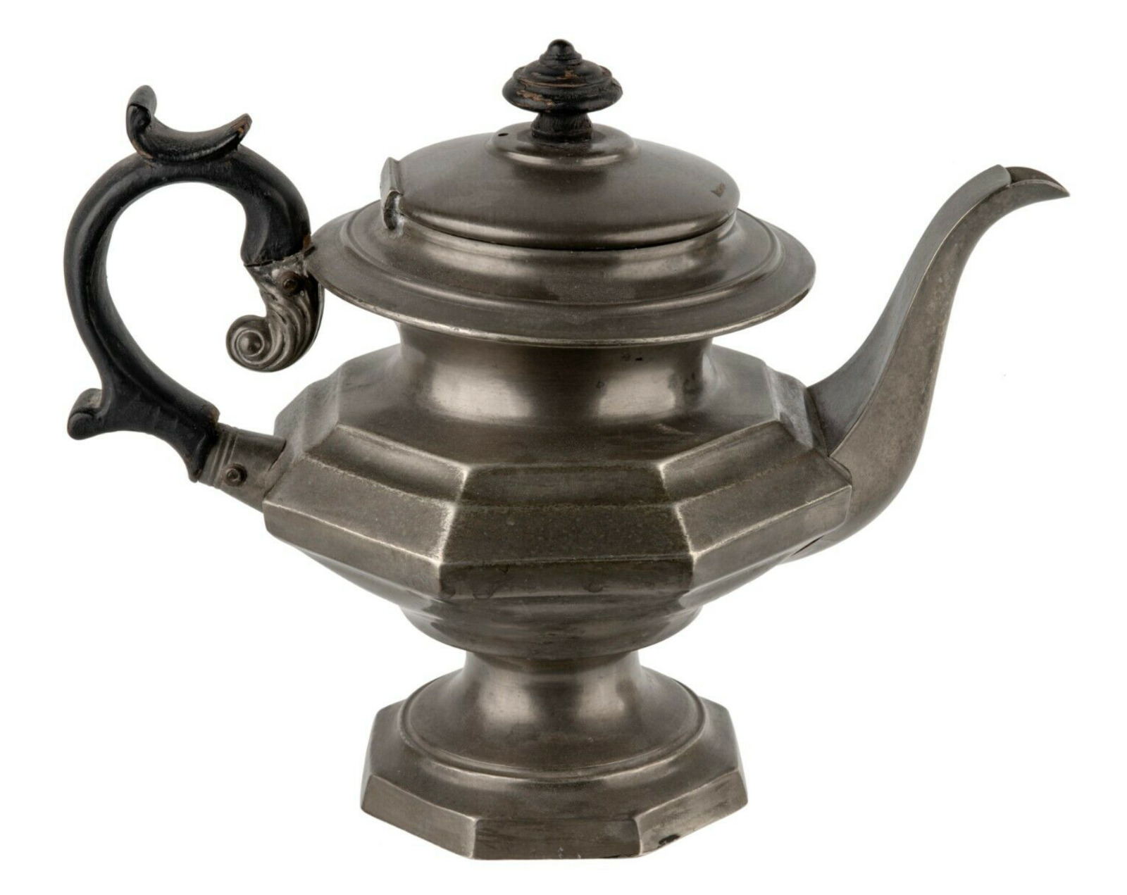 An Antique Pewter Octagonal Form Teapot