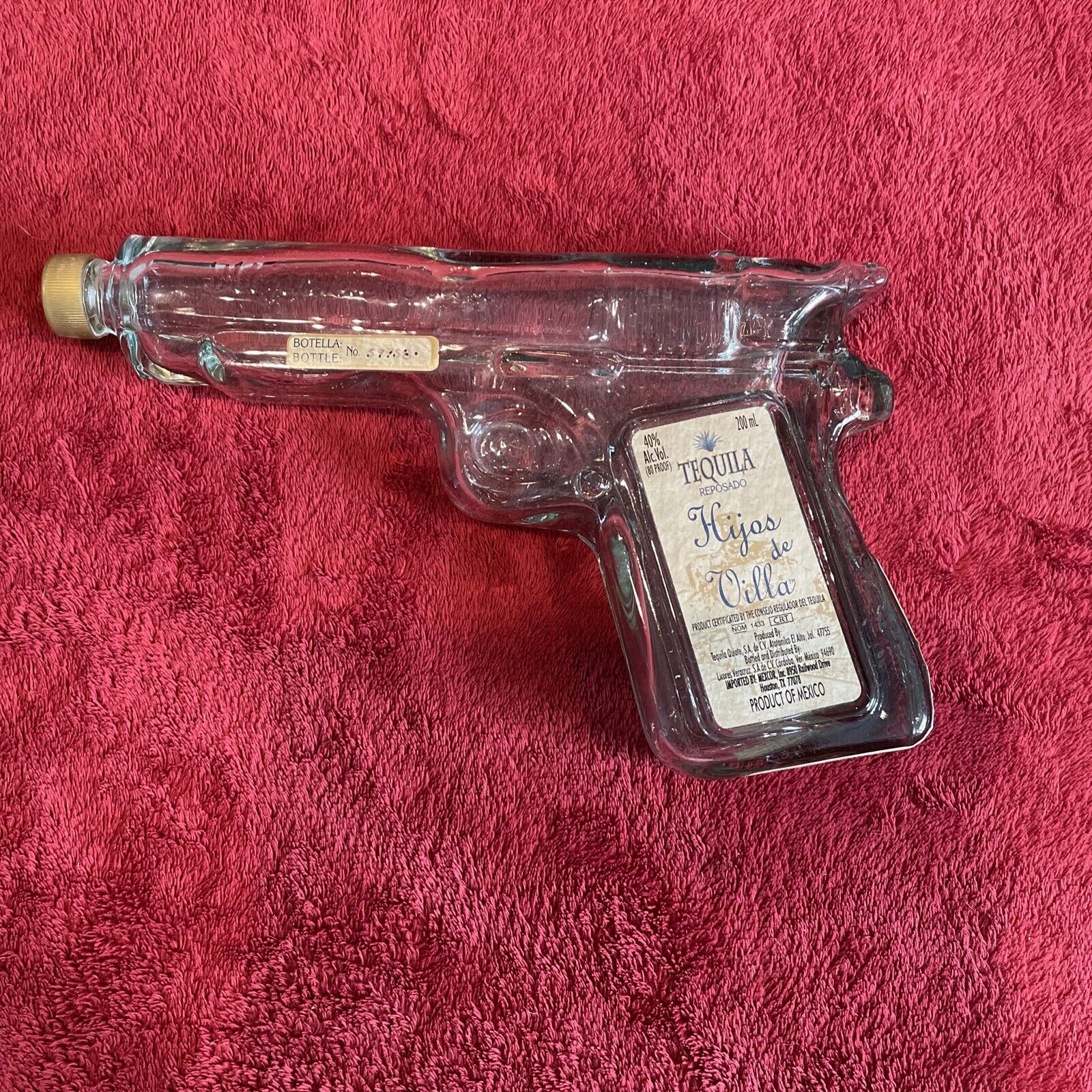 HIJOS de VILLA Tequila Empty Bottle (Gun Shaped) Limited Numbered #59,758  200ml