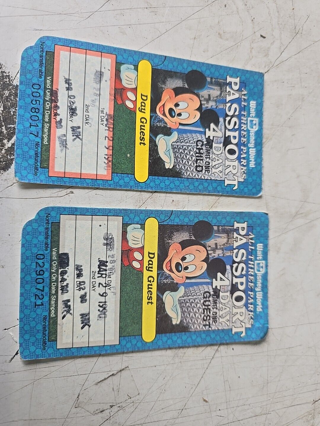 Vintage 1990 Walt Disney World Three Parks Passport   4 day Pair Of Tickets