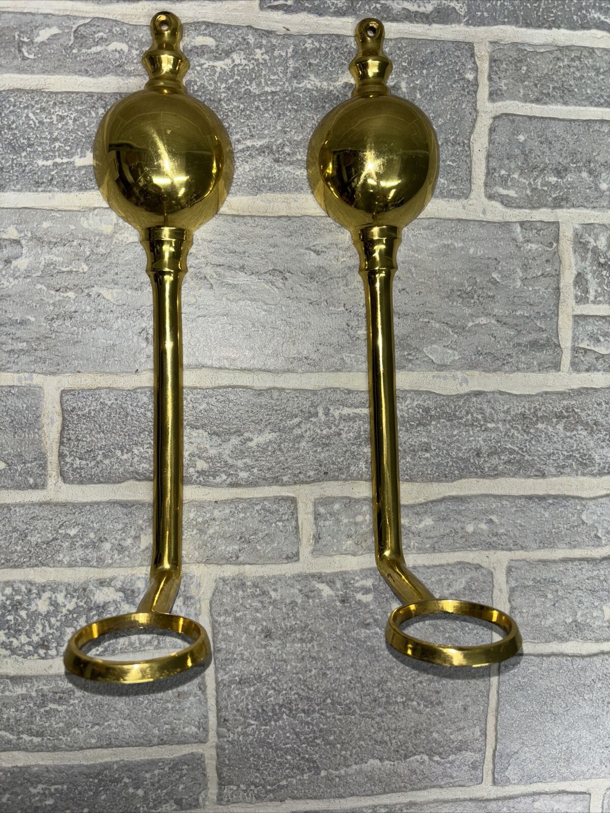 Vintage  Pair Brass Wall Sconce Hurricane Glass Holders 13” Tall 1980\'s Art Deco