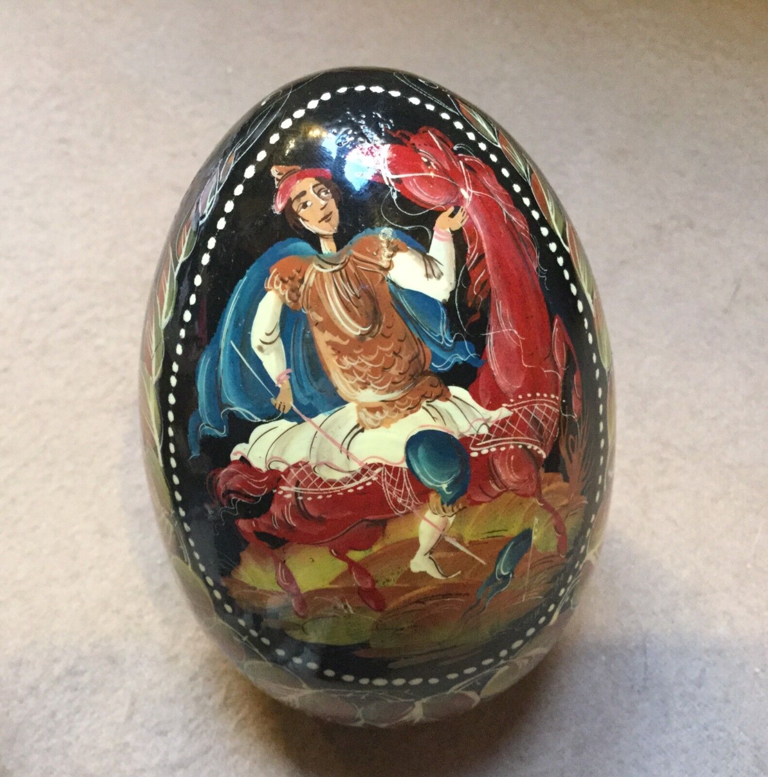 Beautiful Hand painted Russian Wooden Egg Fairytale Figure Signed  4” Tall #49