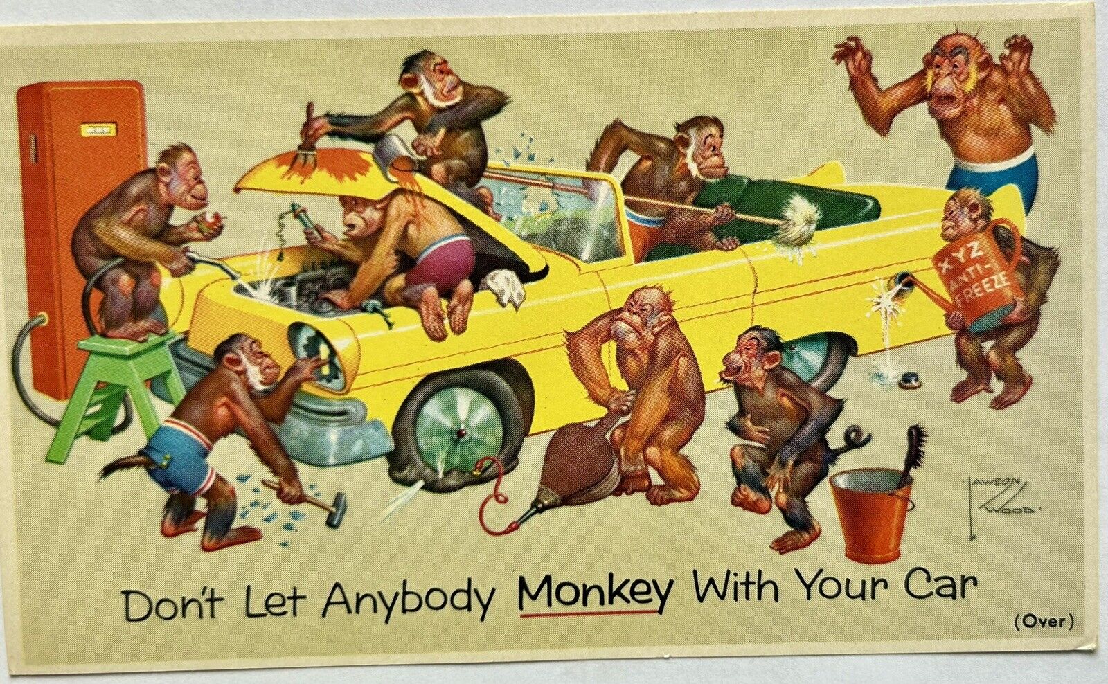 Prestone Monkey Car Vintage Postcard