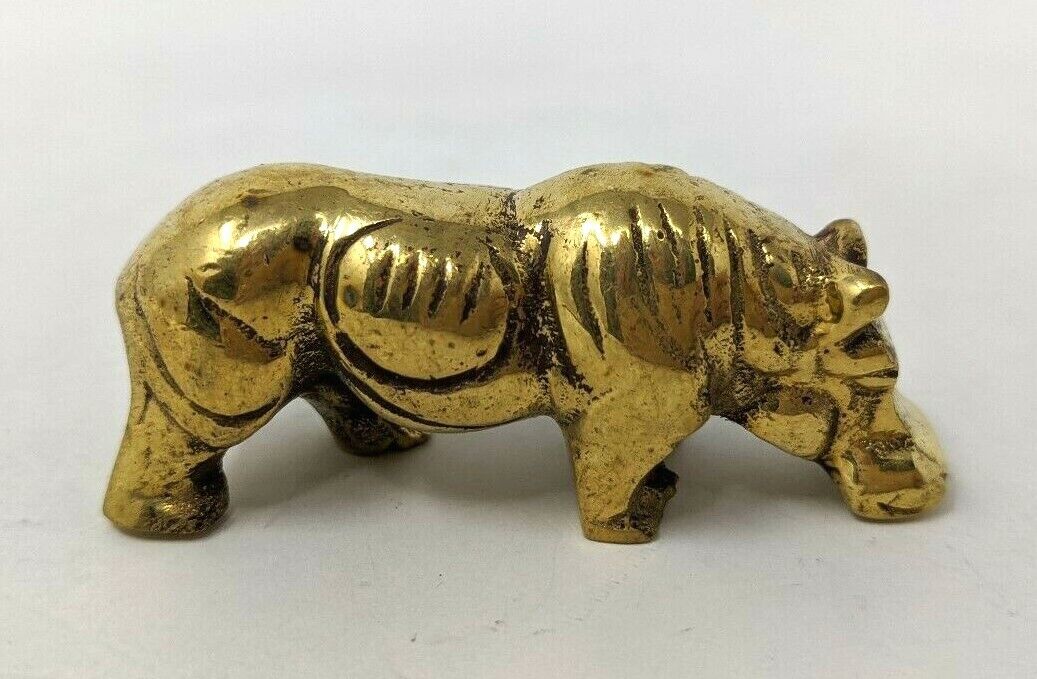 VTG Mini Heavy Gold Tone Metal Hippo Hippopotamus Detailed Figurine FP20 JN21