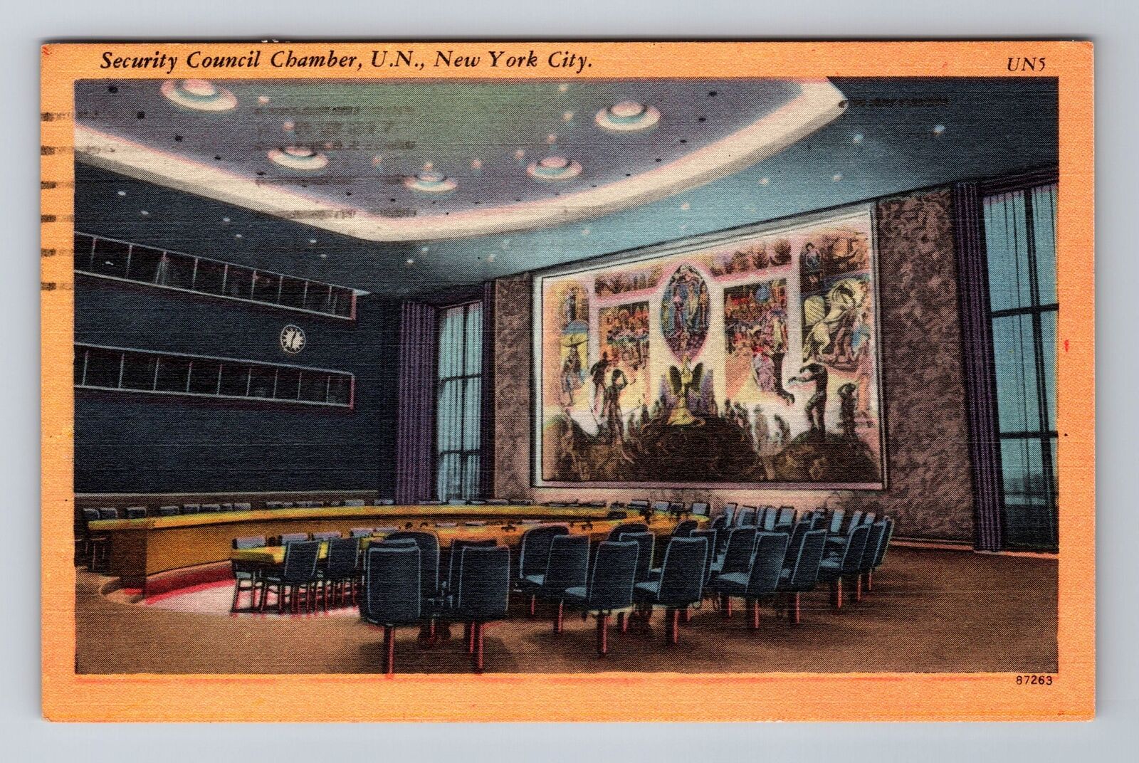 New York City NY- New York, Security Council Chamber, Vintage c1954 Postcard