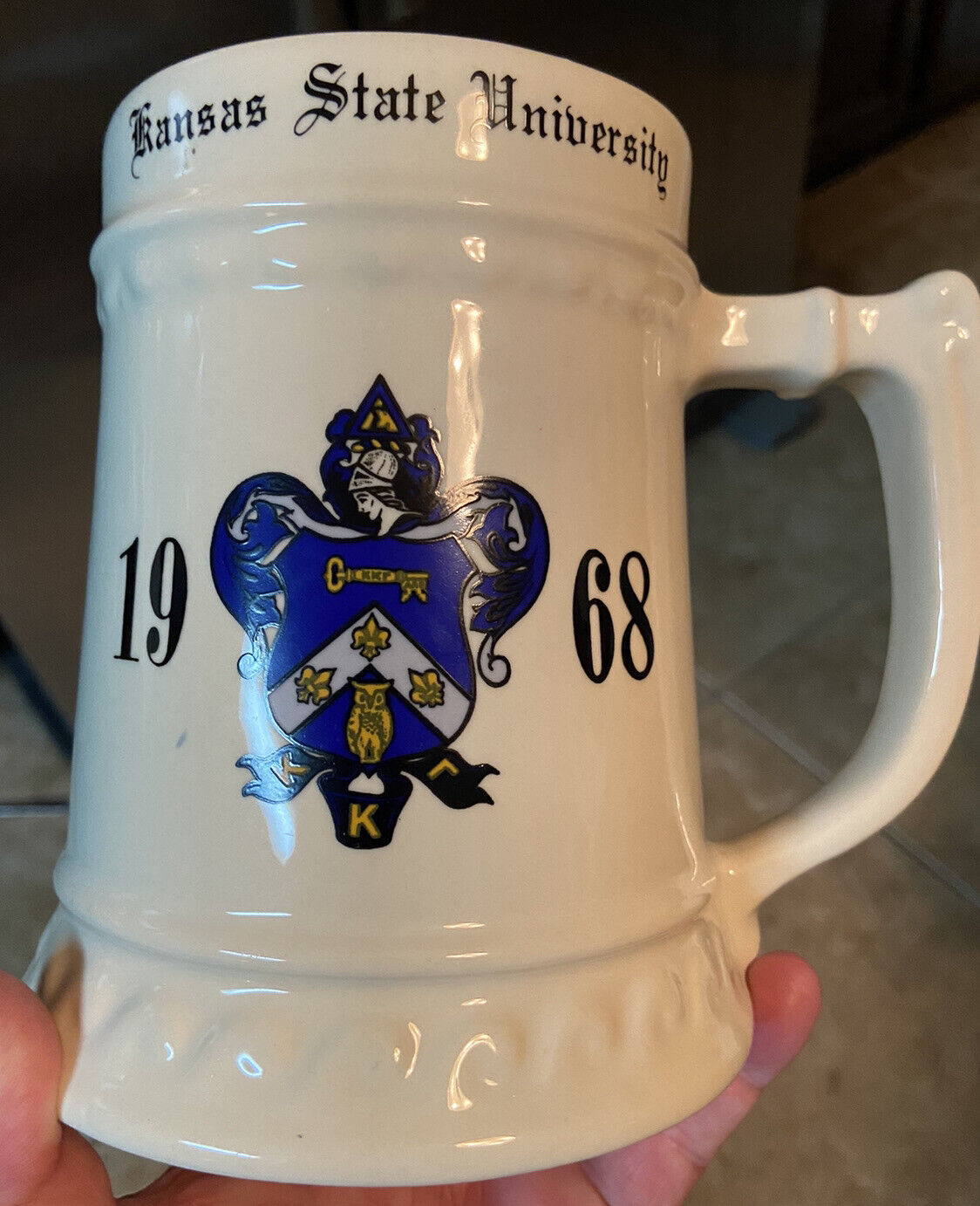 Vintage 1968 Kansas State University Ceramic Large Beer Stein Mug Brenda RARE