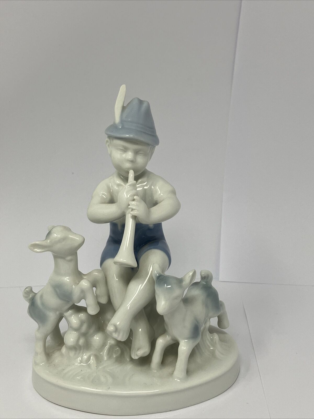 Gerold Porzellan Figurine Shepard Boy Goatherd Horn Bavaria Blue Goat #5248