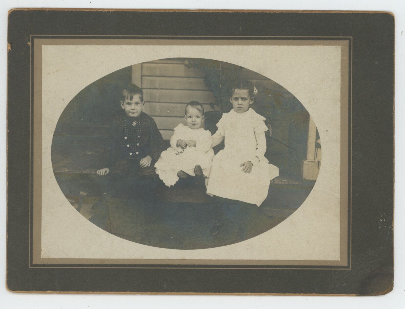 Antique c1900s ID'd Cabinet Card Three Children Two Named Howard & Myrtle Miller