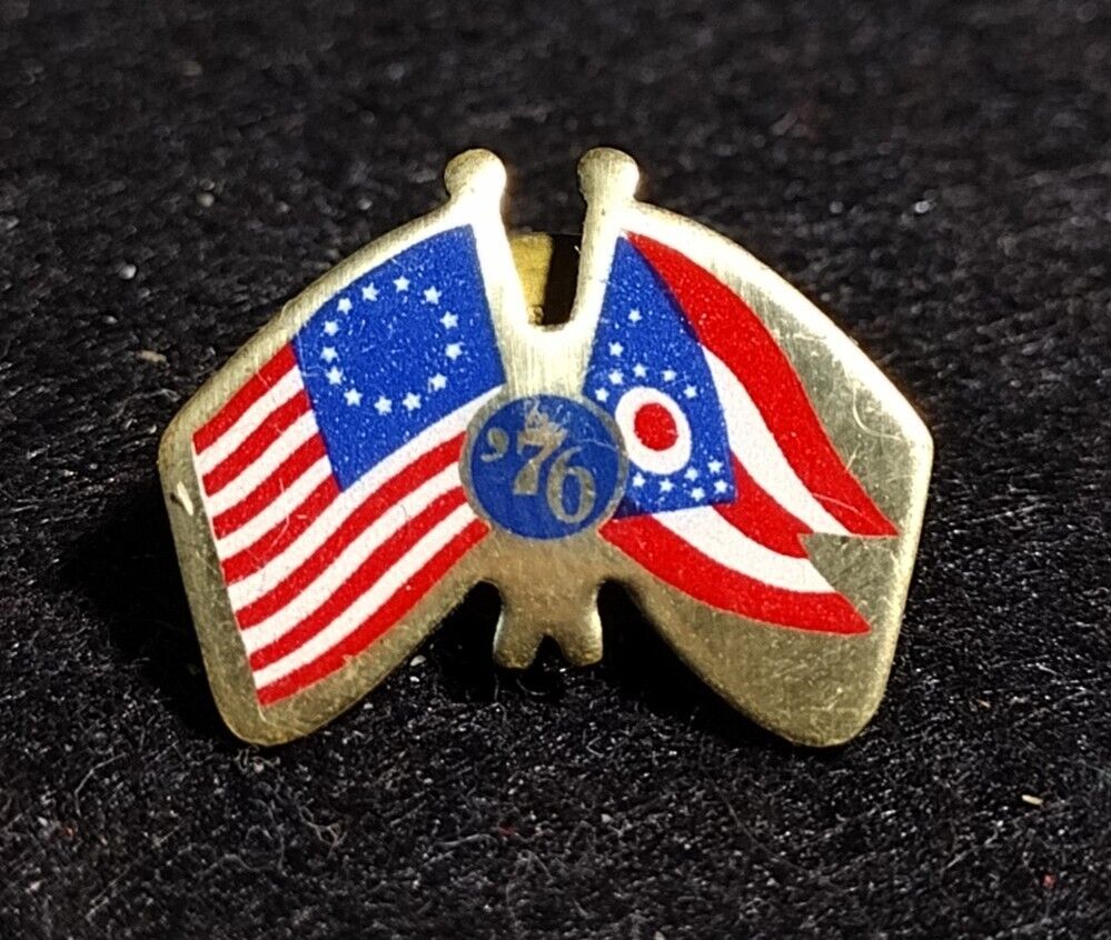 Vintage Collectible Ohio USA Flags 76 Gold Tone Pinback Lapel Pin Hat Pin