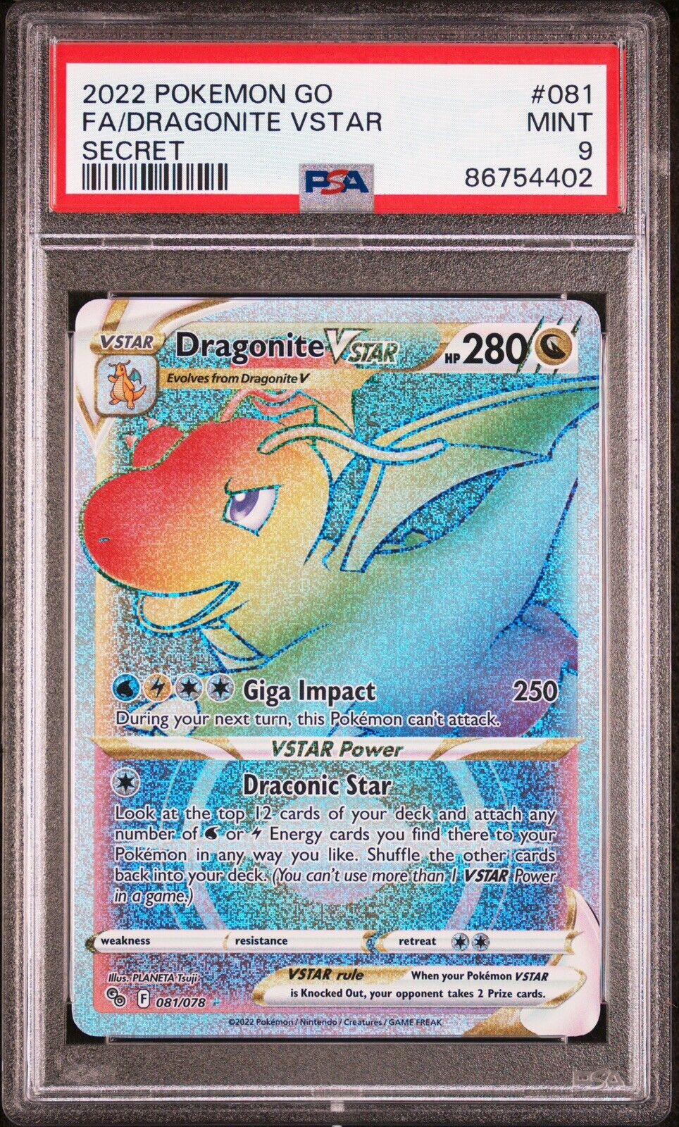 Pokémon TCG Dragonite VStar Pokémon Go 081/078 PSA 9 Foil Card Freshly Graded