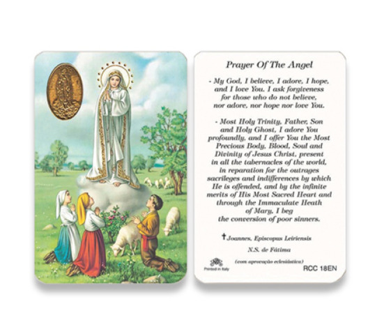 Our Lady of Fatima - Prayer of the Angel - Plastic stock Holy Card RCC18E