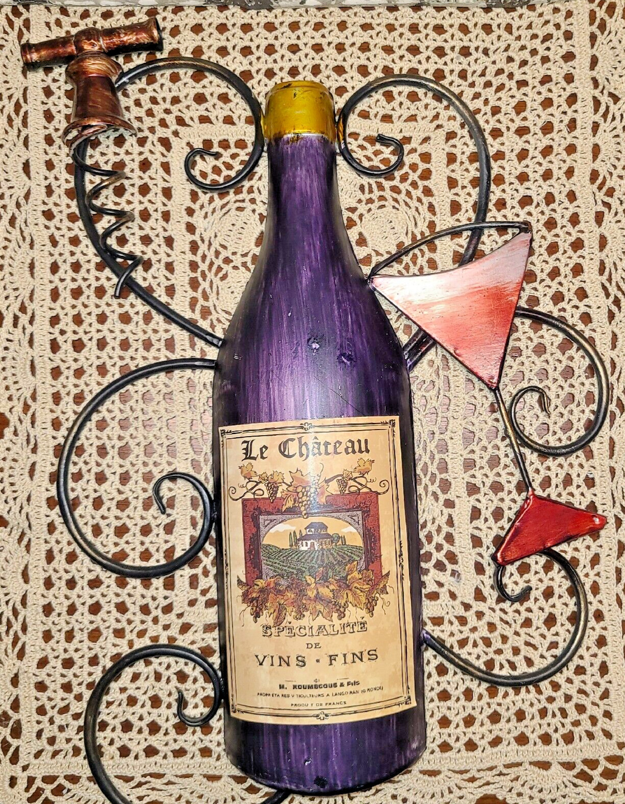 Vintage 3D Wine Kitchen Wall Art Bar Decor Wine Bottle Glass and Corkscrew