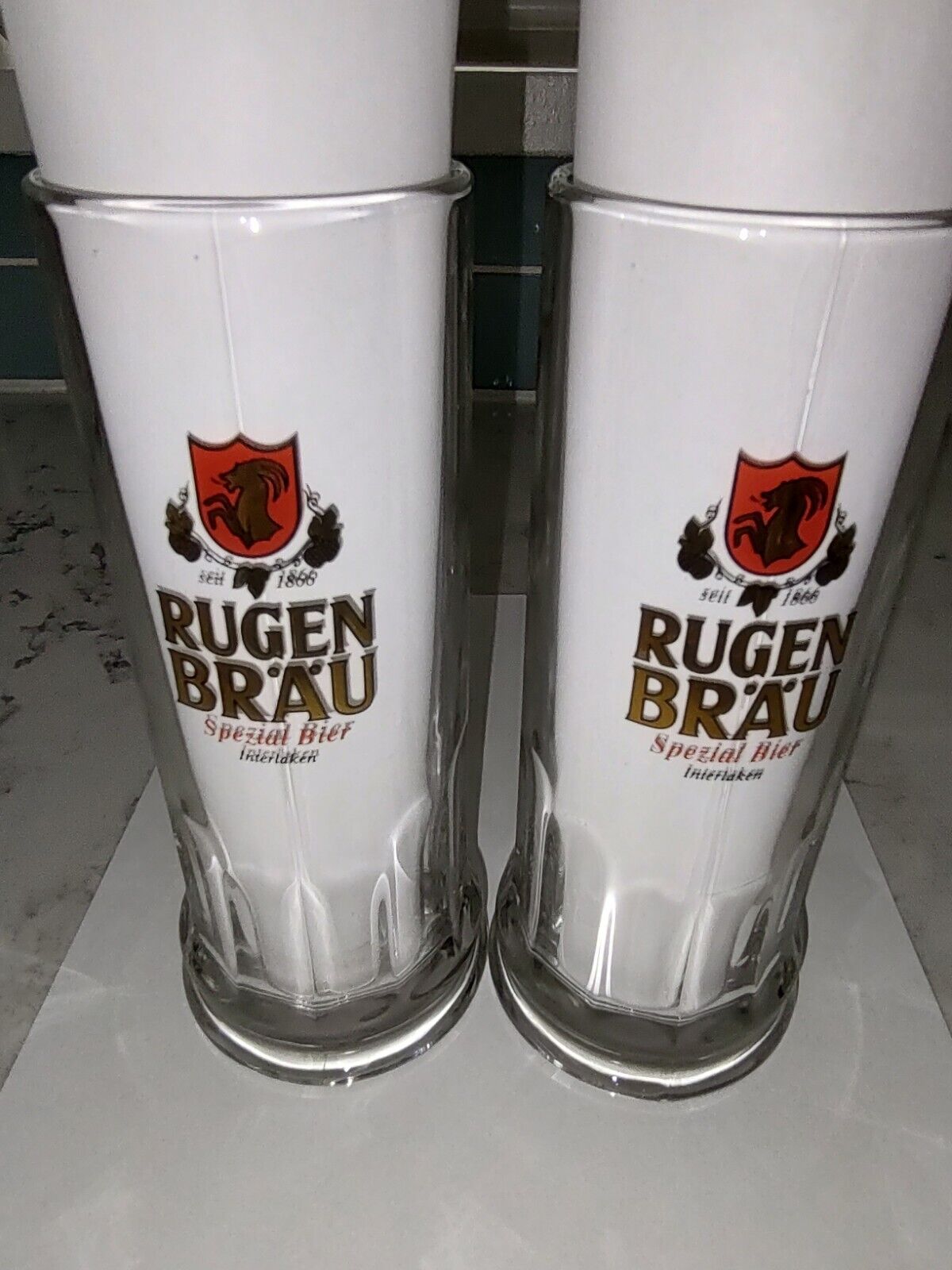 Set Of 2 Rugen Brau Brewery Interlaken Switzerland 0.3l Beer Glasses Stein Mug 