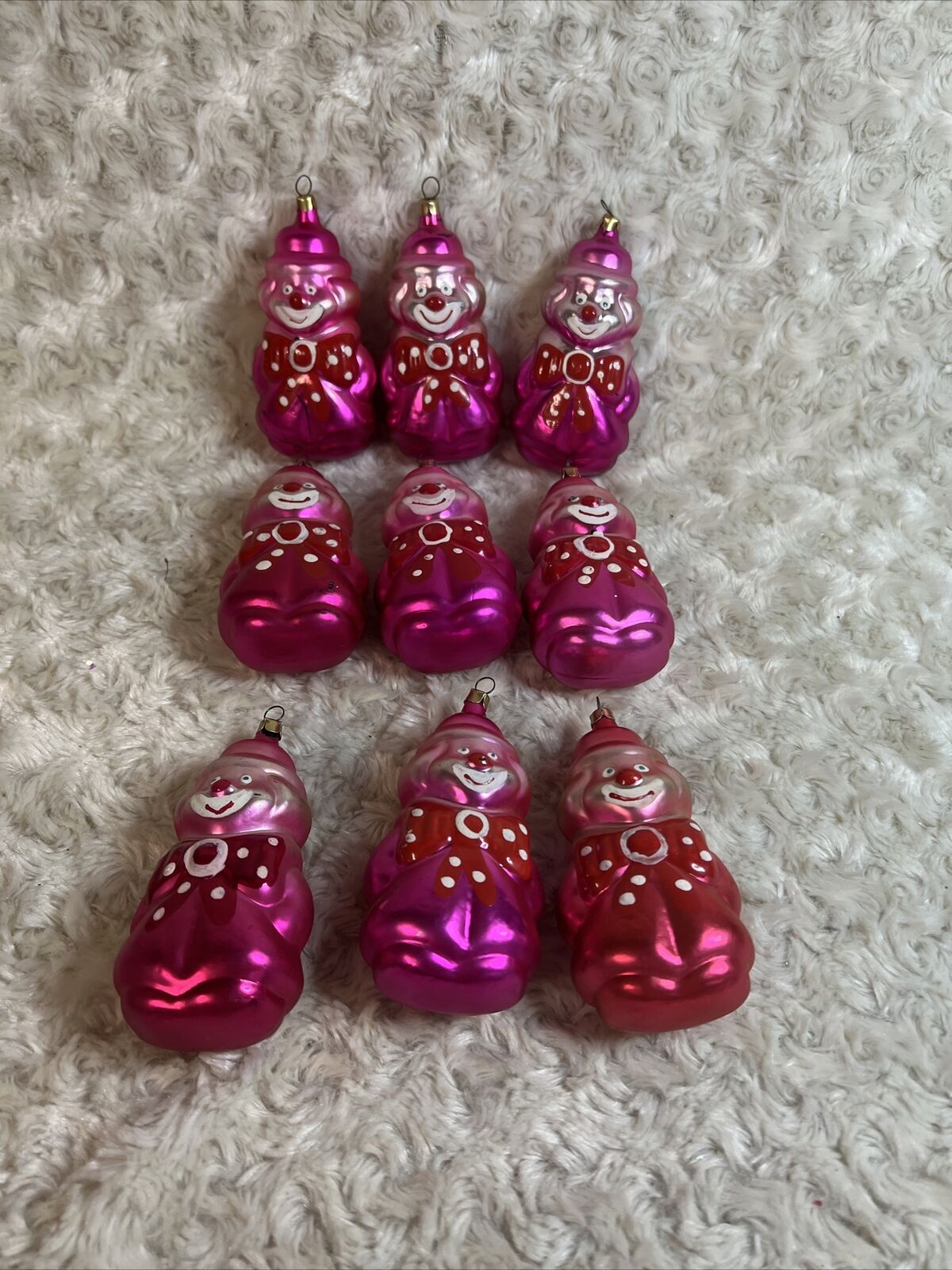 9- Vtg Russian St Peter’s Glass Christmas Ornaments Clowns #92