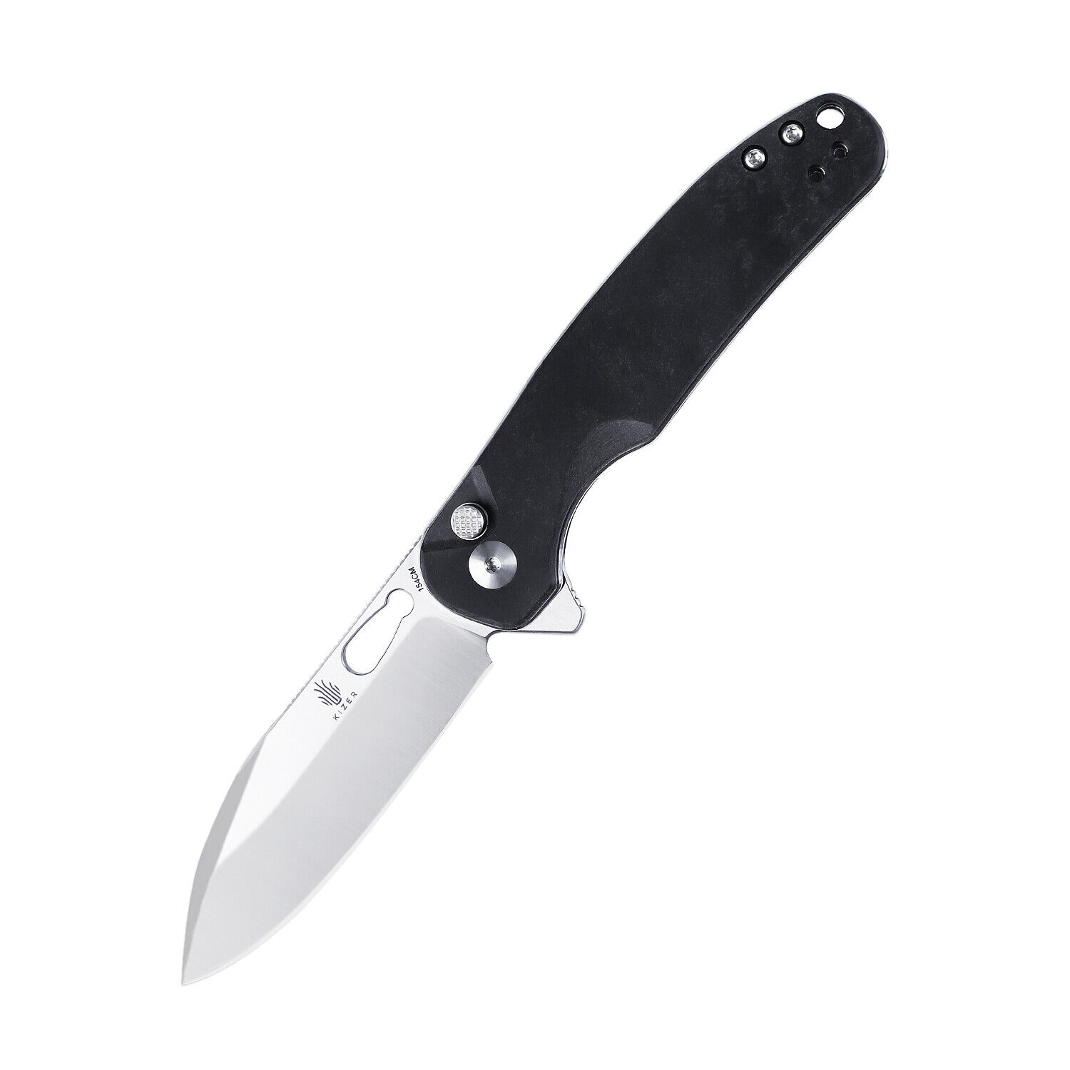 Kizer HIC-CUP Button Lock Folding Knife Black Richlite Handle 154CM V3606C2