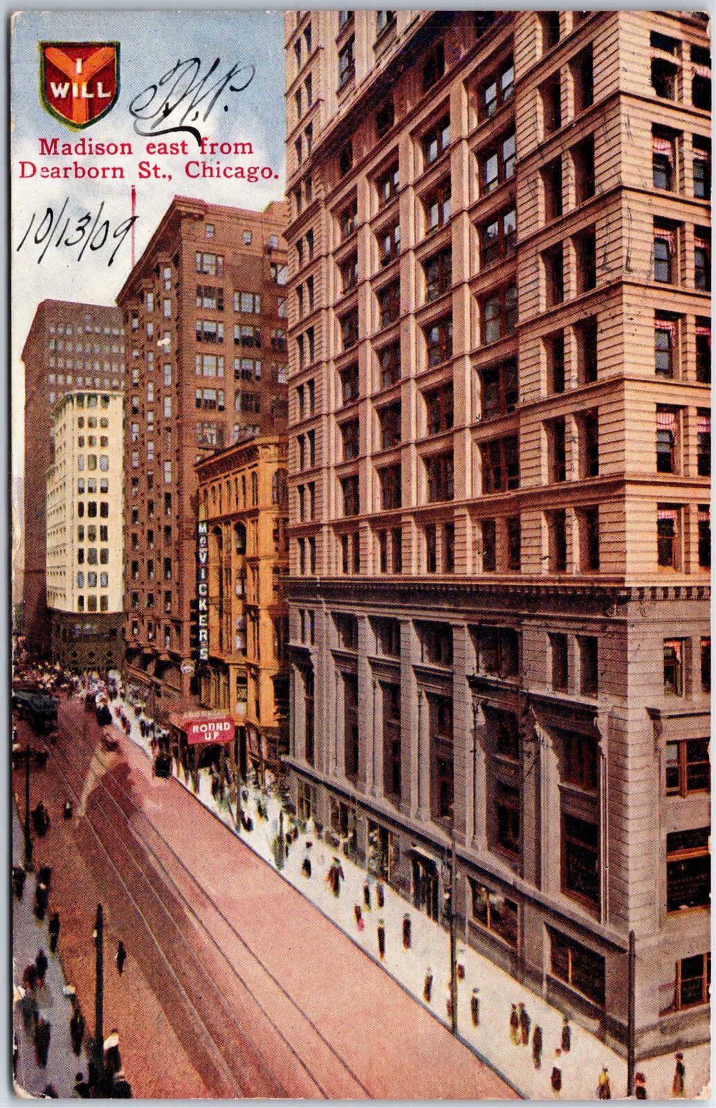 VINTAGE POSTCARD STREET SCENE MADISON LOOKING EAST FROM DEARBORN ST CHICAGO 1909