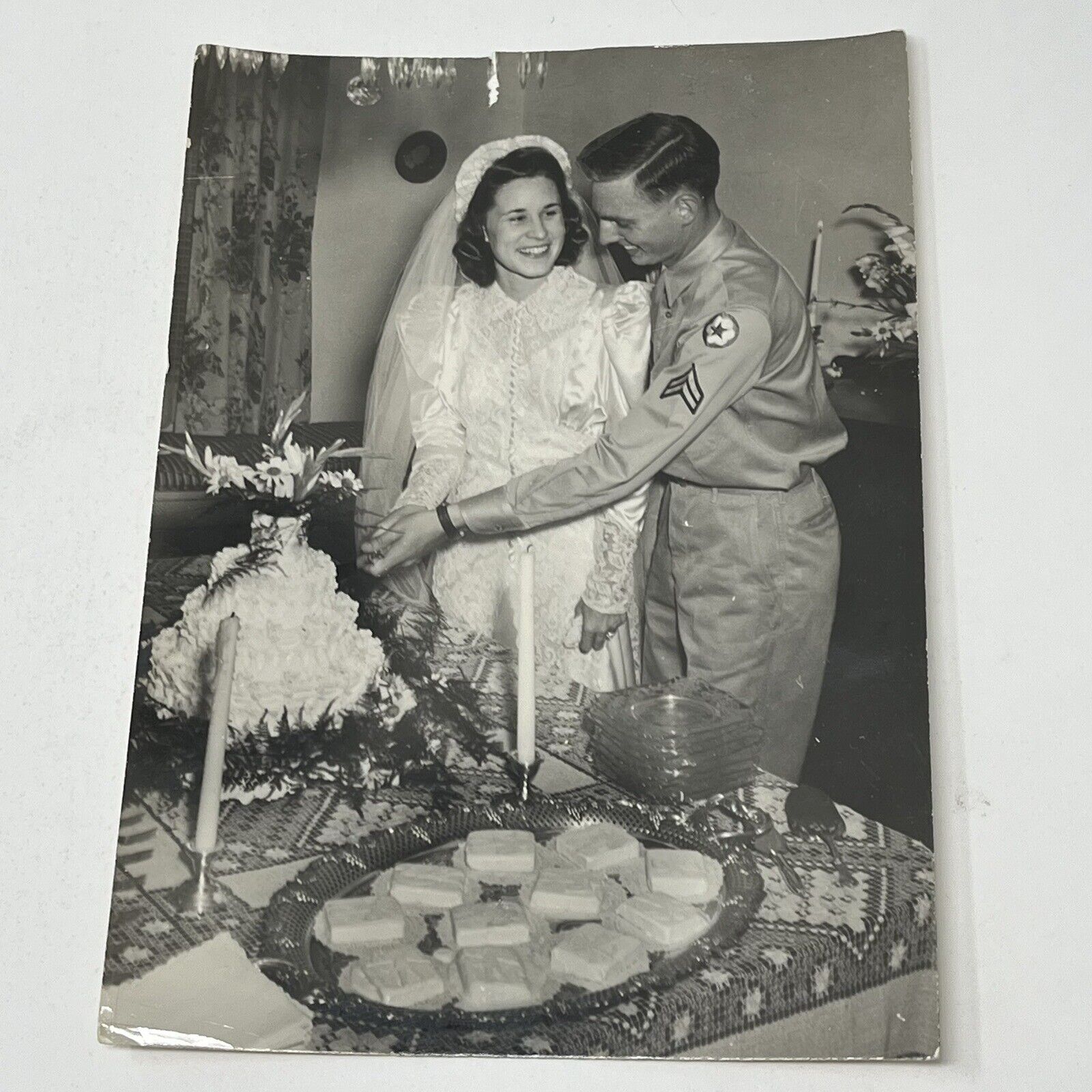WW2 WWII Wedding Photo Corporal United States Army Service Forces Cake Cutting