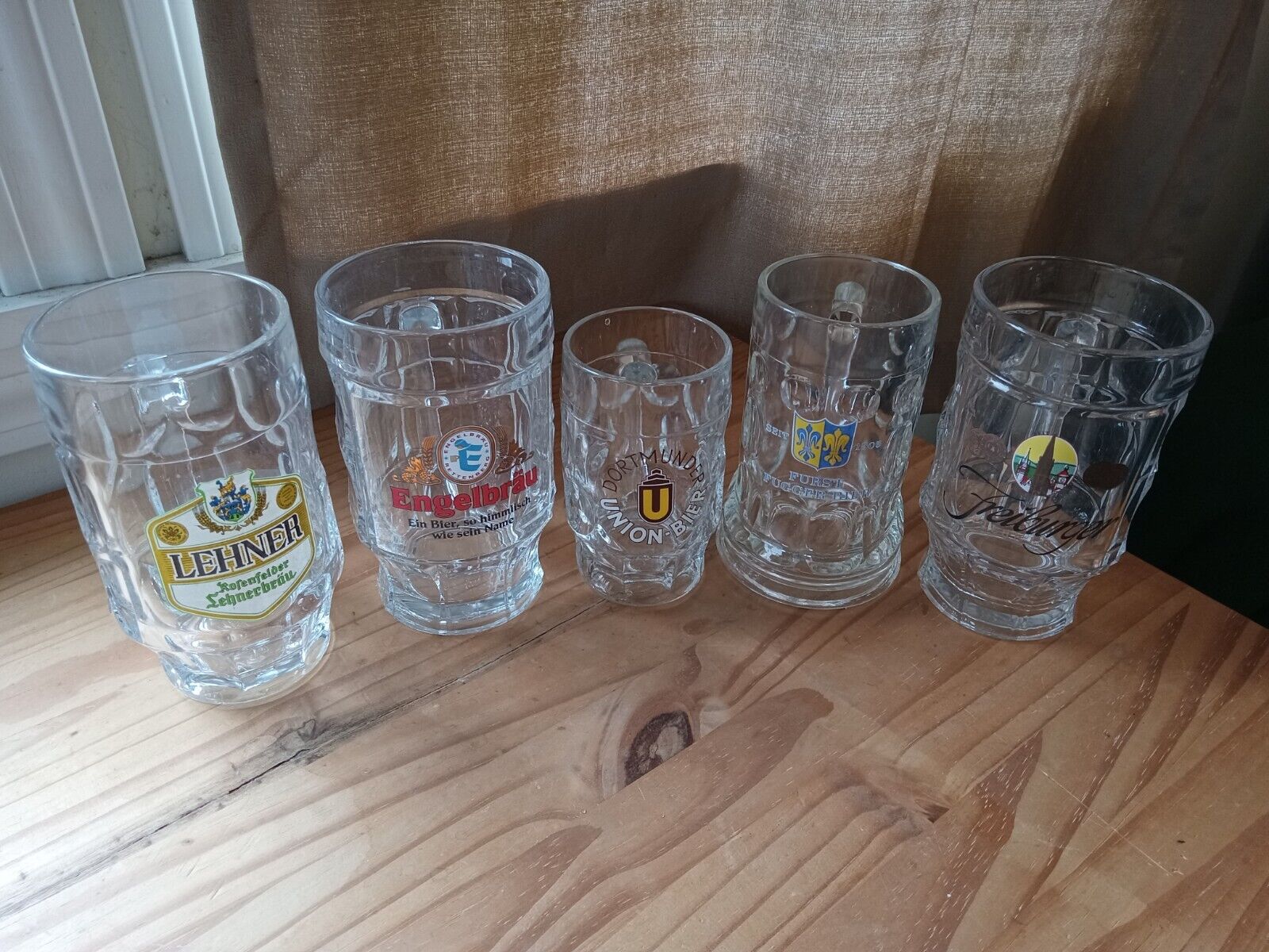 German Glass Beer Steins Authentic Vintage Lot Of 5