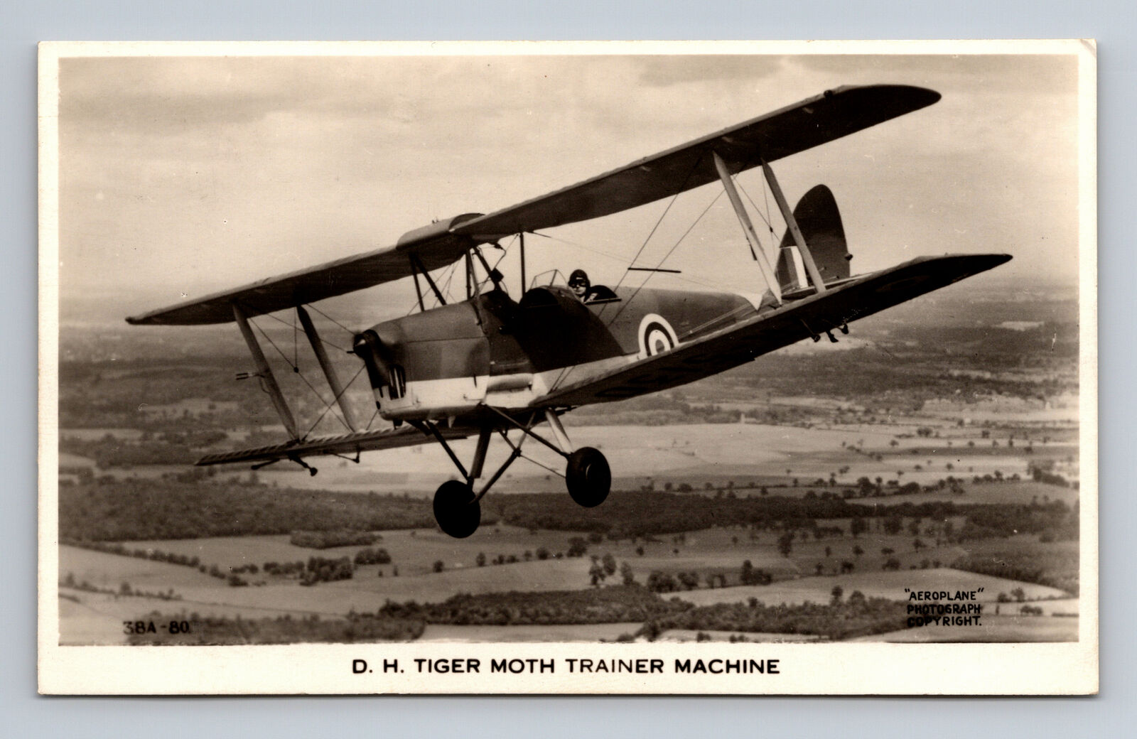 RPPC RAF DH Tiger Moth Trainer Biplane Aeroplane Photograph VALENTINE\'S Postcard