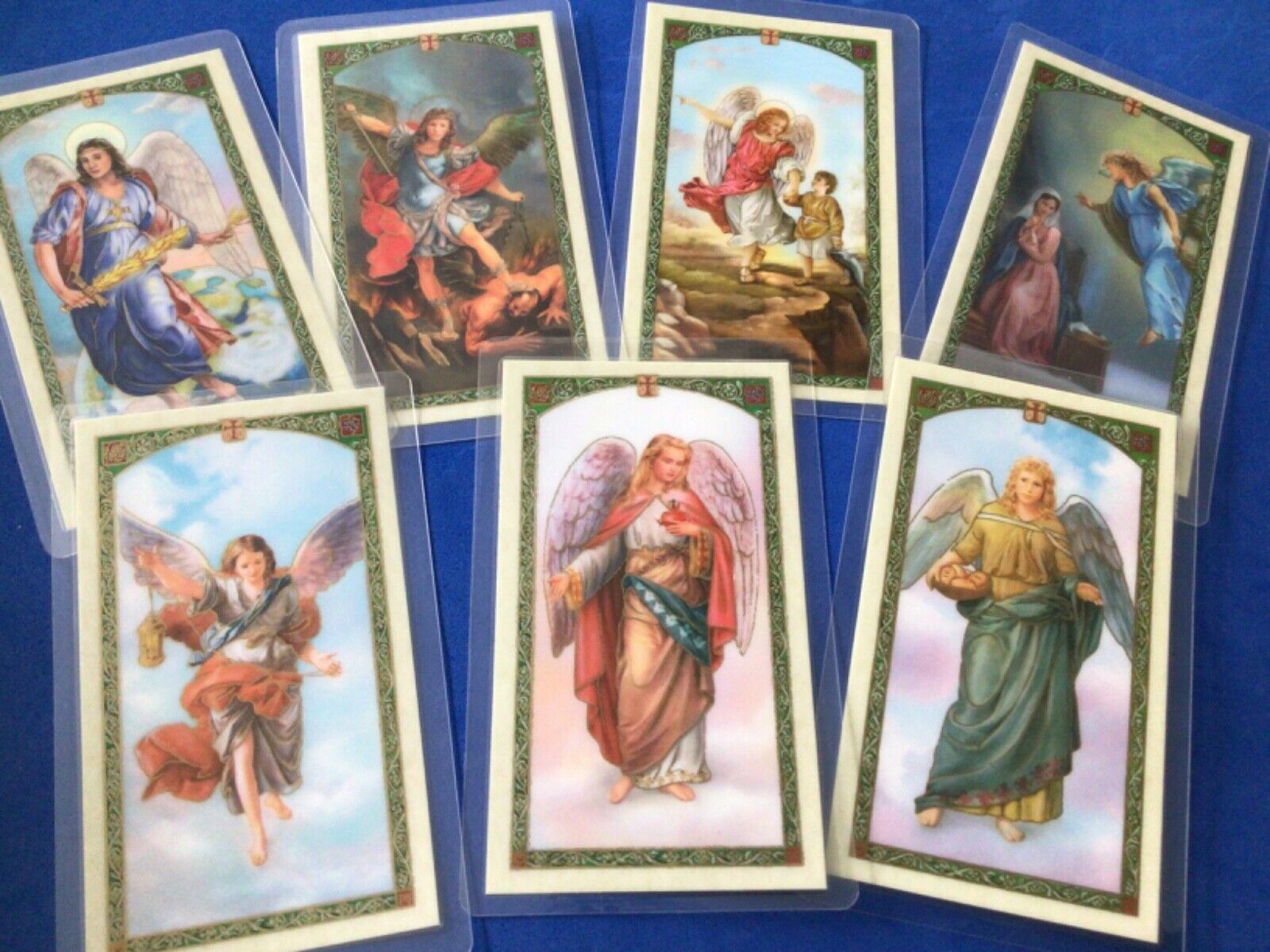 7 Archangels laminated HOLY CARDS Saint Michael Raphael Gabriel Uriel Barachiel