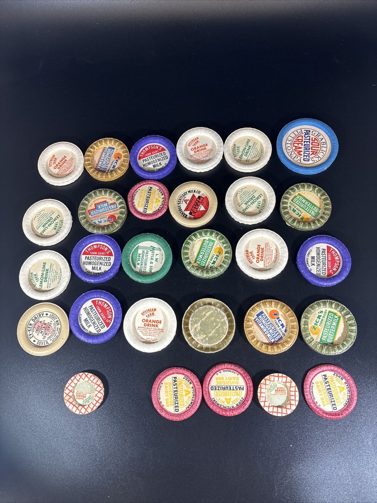 Lot Of Various Sized Wax Paper Vintage Milk and Drink Caps