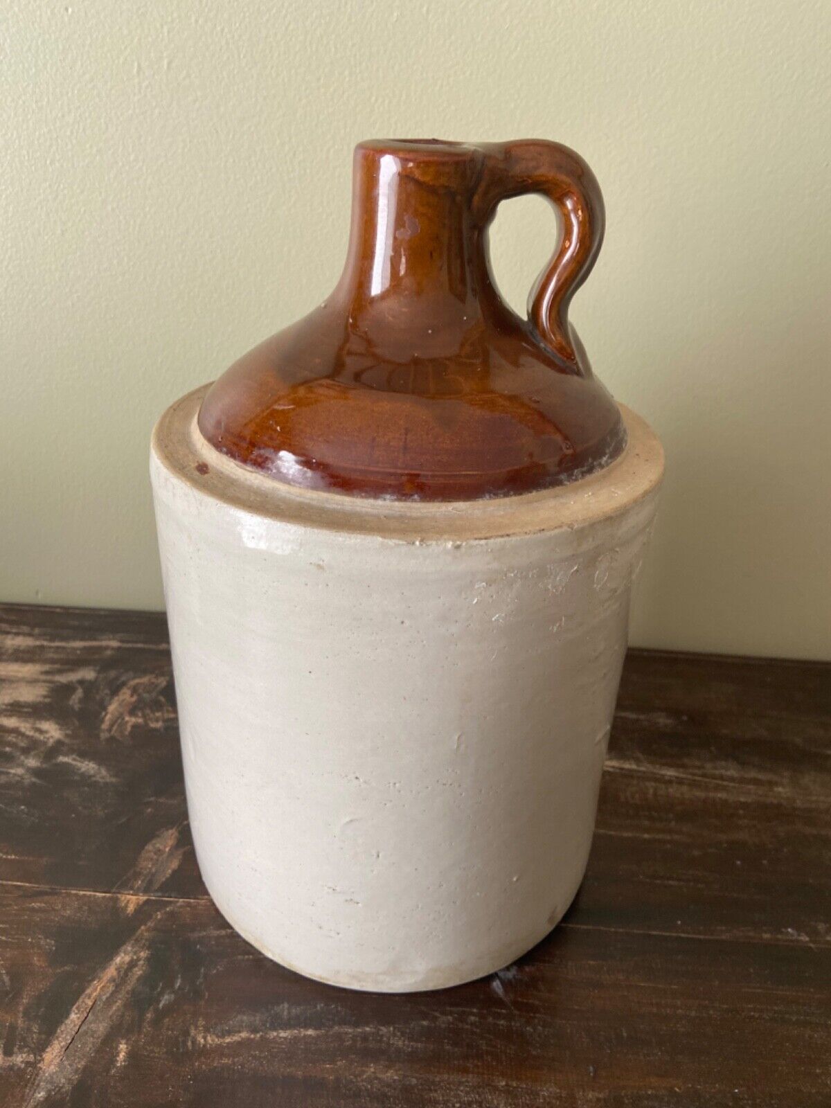 Antique Stoneware Two Tone Jug.  11” tall and 6 pounds