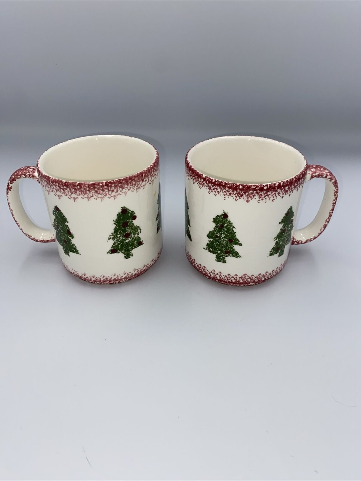 VTG Christmas Tree Coffee Mugs Cups Ceramic Porcelain 3” Chance Hold Thailand