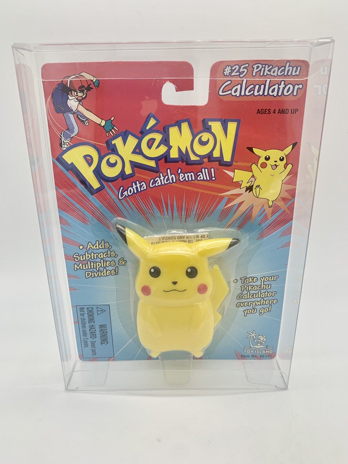 Vintage 1998 Pokemon #25 Pikachu Calculator Toy Island New Sealed