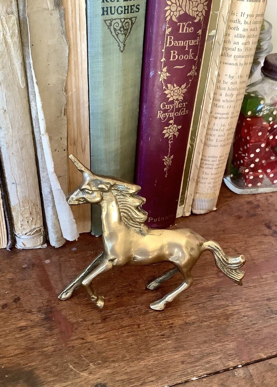 Vintage Solid  Brass Galloping Unicorn Figurine 5” X 4” X 1” Magical