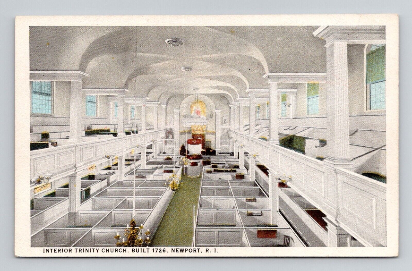 Postcard Trinity Church Interior Newport Rhode Island RI, Vintage G9