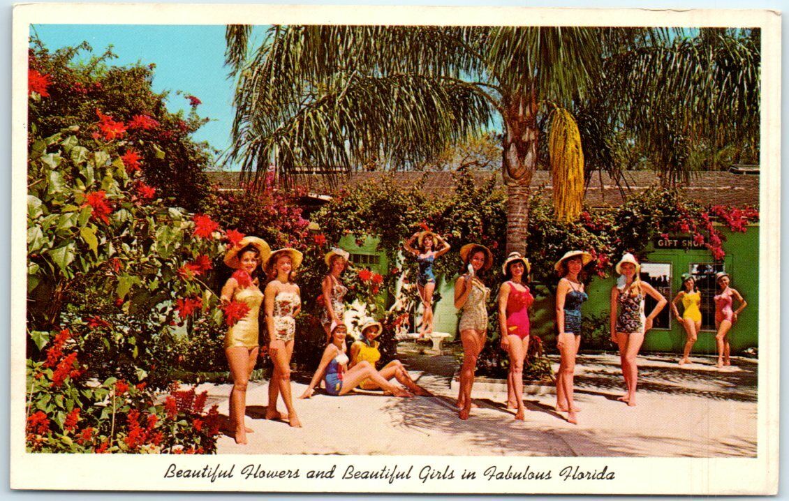 Postcard - Beautiful Flowers and Beautiful Girls in Fabulous Florida