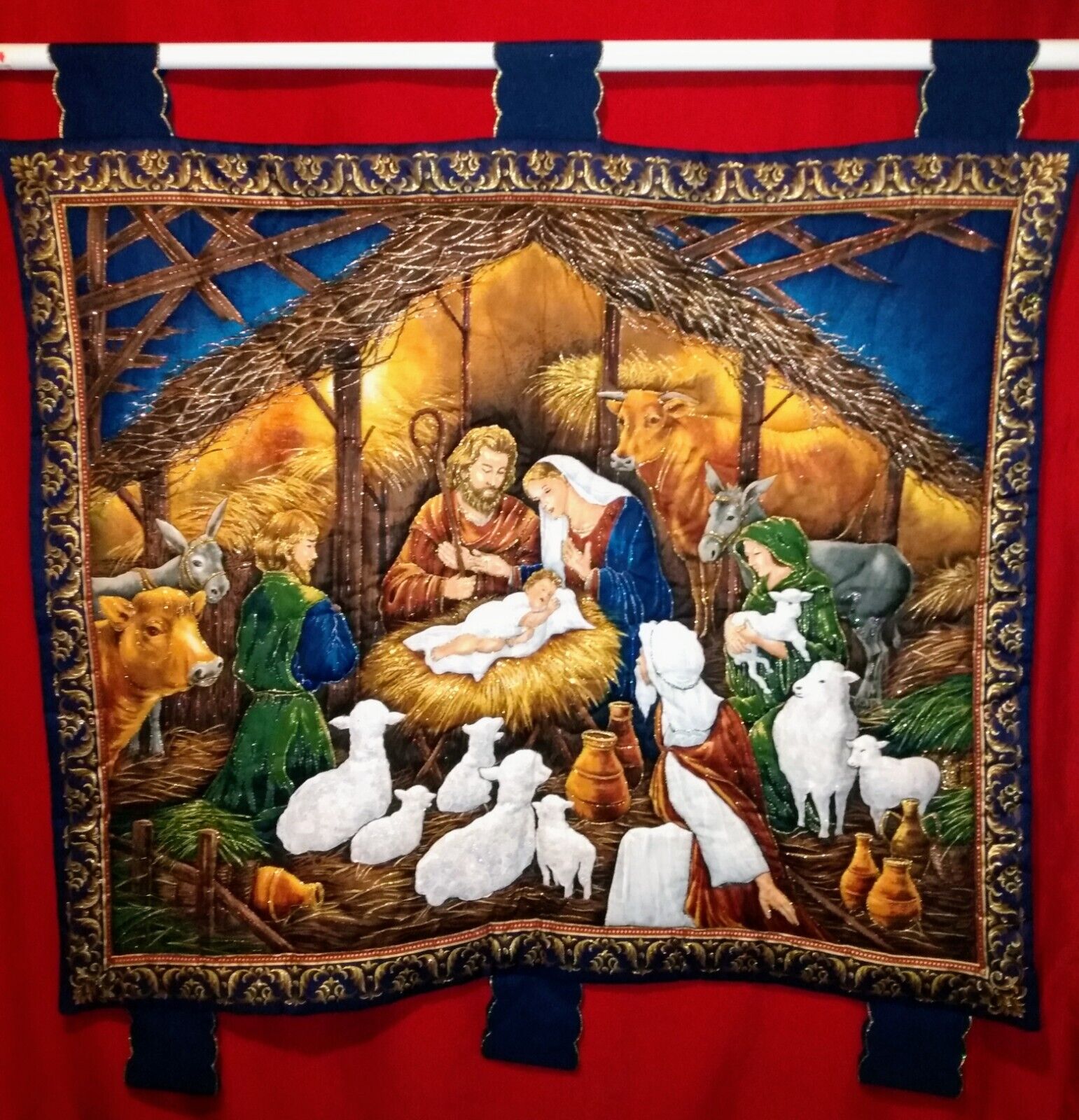 Christmas Nativity Wall Quilt With Glitter Accents 39\