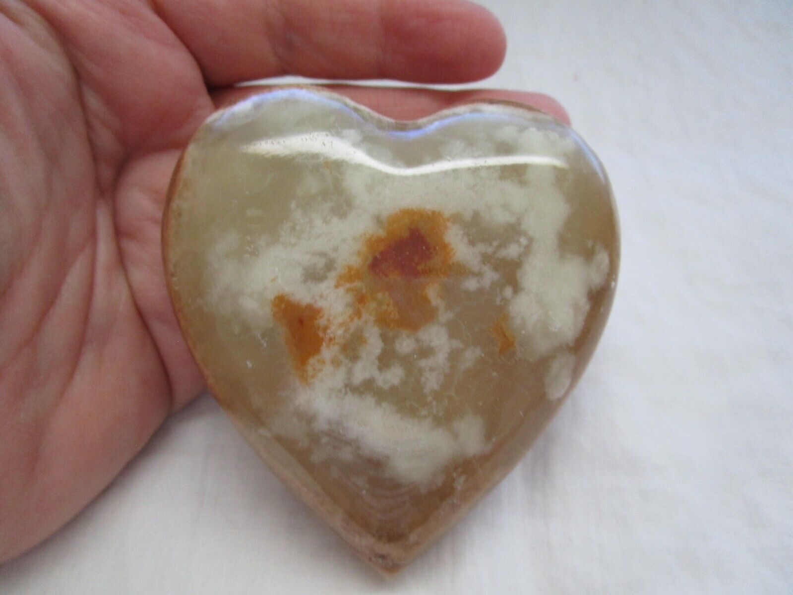 Fantastic Carved ONYX Heart. Beautiful patterns White and browns  OCT23-18