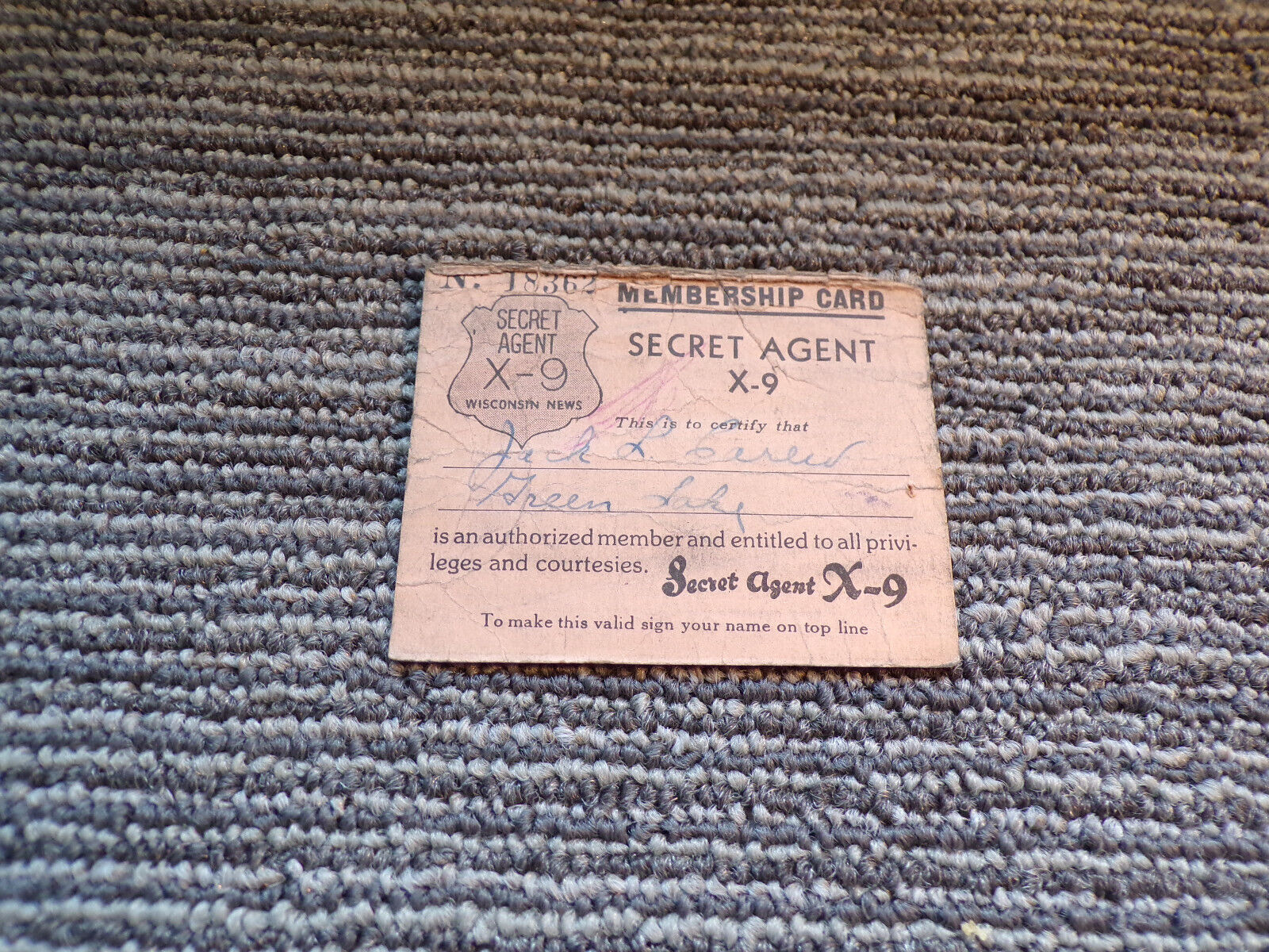 1930\'s Secret Agent X-9 Membership Card