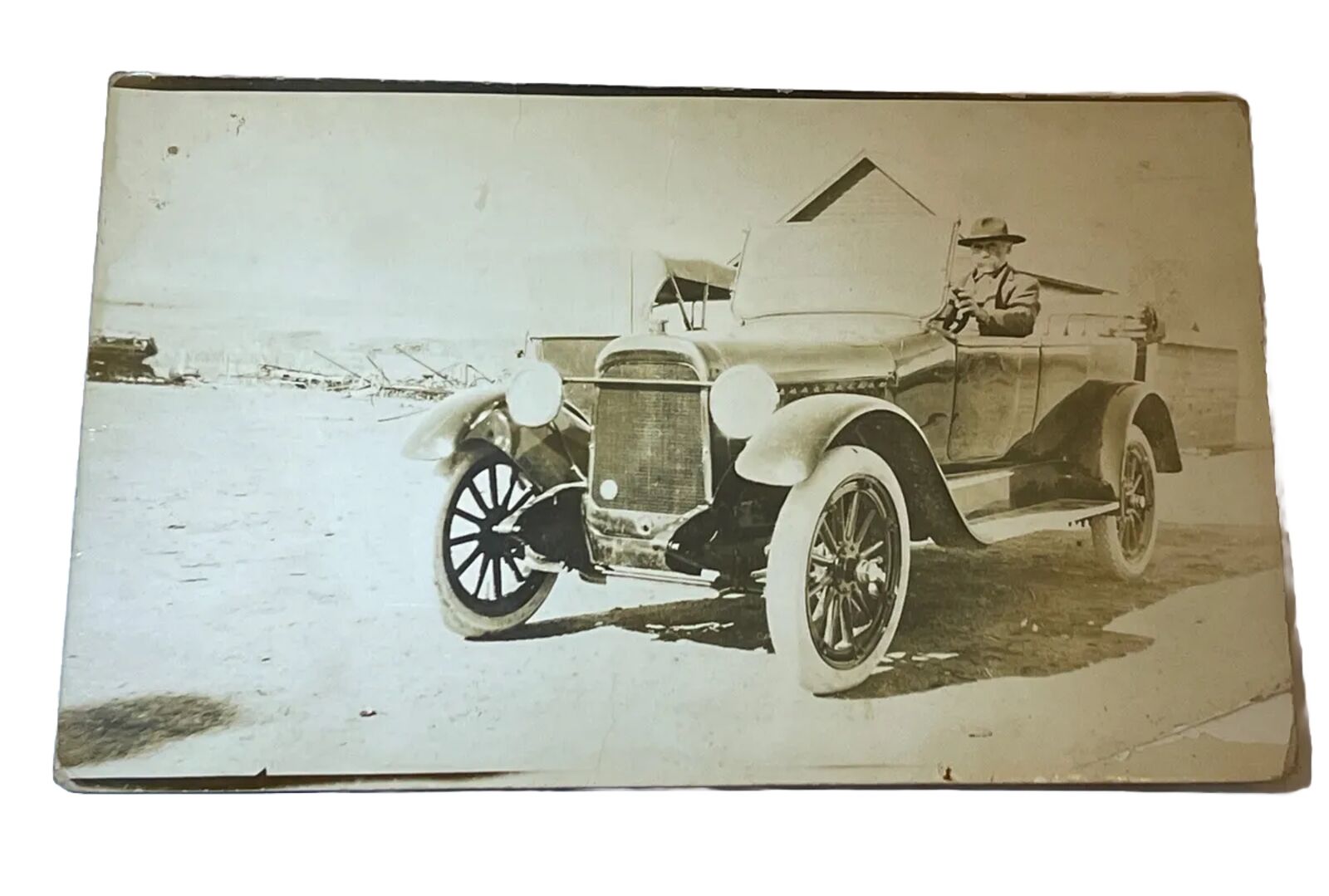 Postcard Car Man Driving Antique Touring Automobile Auto Rppc Real Photo