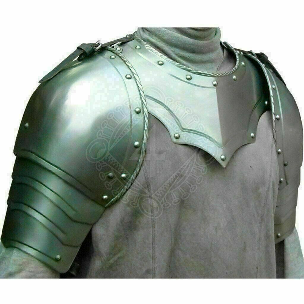 Medieval knight Armor Pair of pauldrons & gorget shoulder Armor Halloween 18Gg