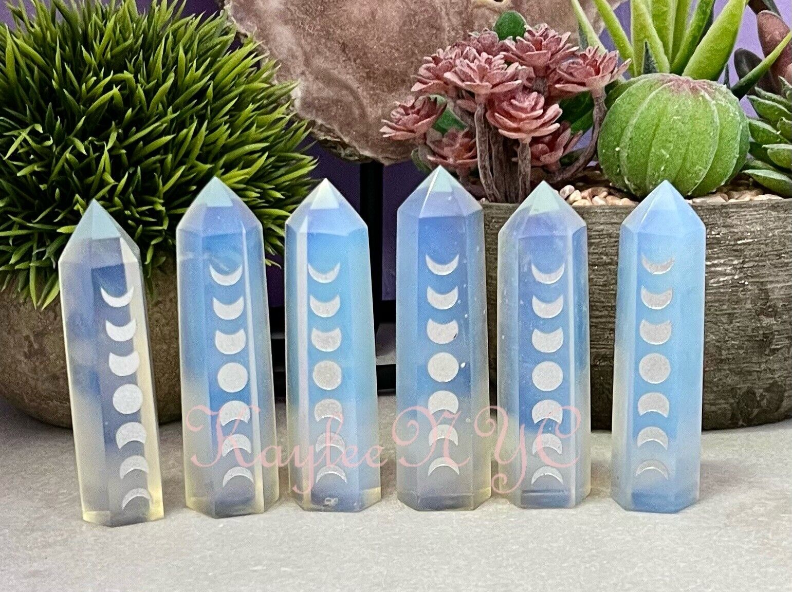 Wholesale Lot 1 Lb Opalite Etched Moon Obelisk Tower Point Crystal