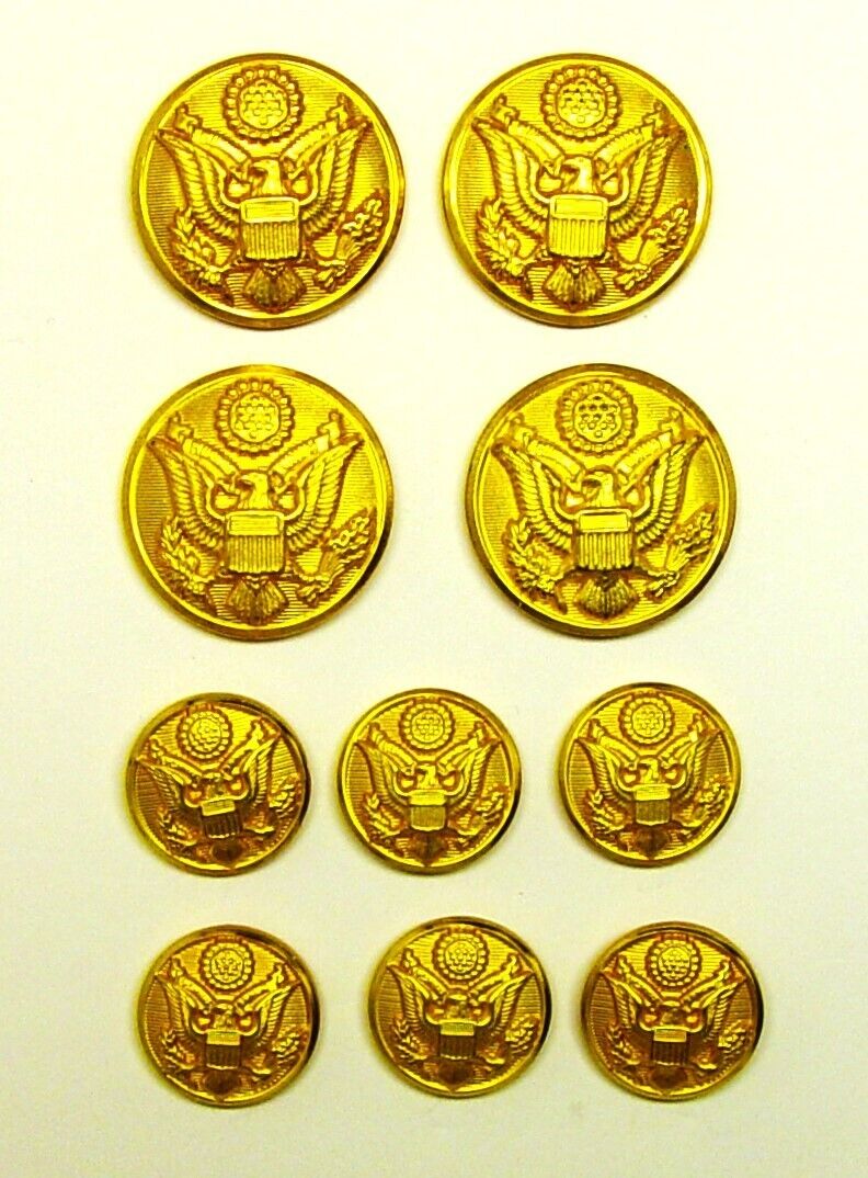 GREAT SEAL Military Buttons 10 piece set rich gold tone buttons, Good Condition