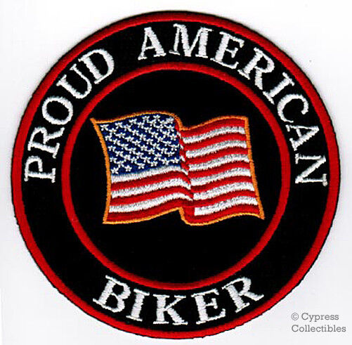 PROUD AMERICAN BIKER embroidered iron-on PATCH USA FLAG UNITED STATES PATRIOTIC