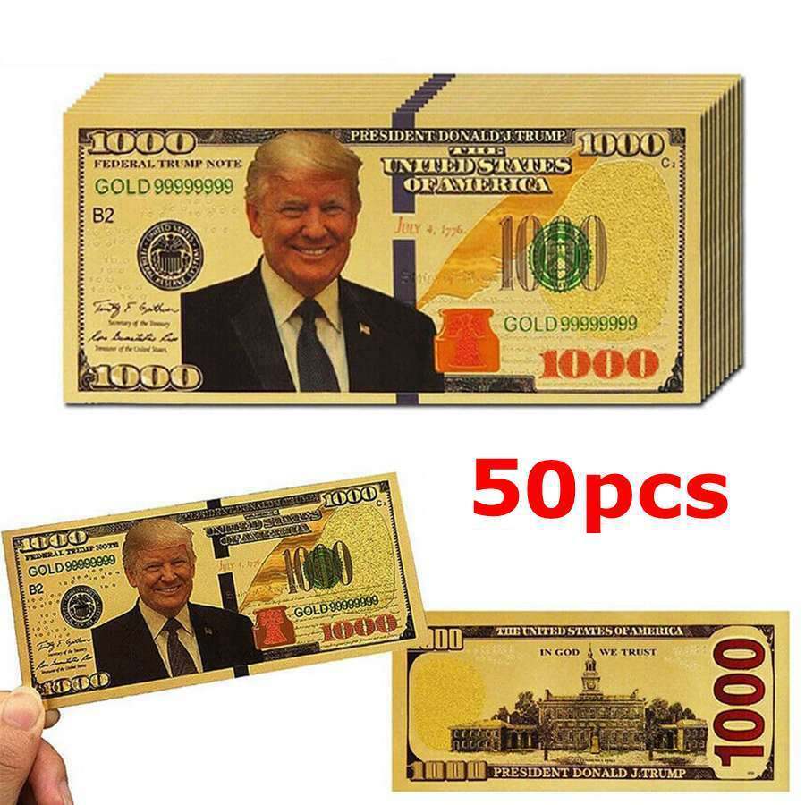 50PC President Donald Trump Colorized $1000 Dollar Bill Gold Foil Banknote