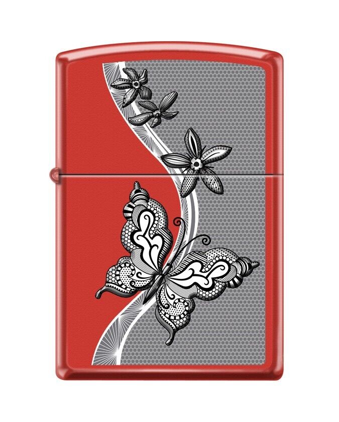 Zippo 5556,  Butterfly Filigree Design, Red Matte Finish Lighter