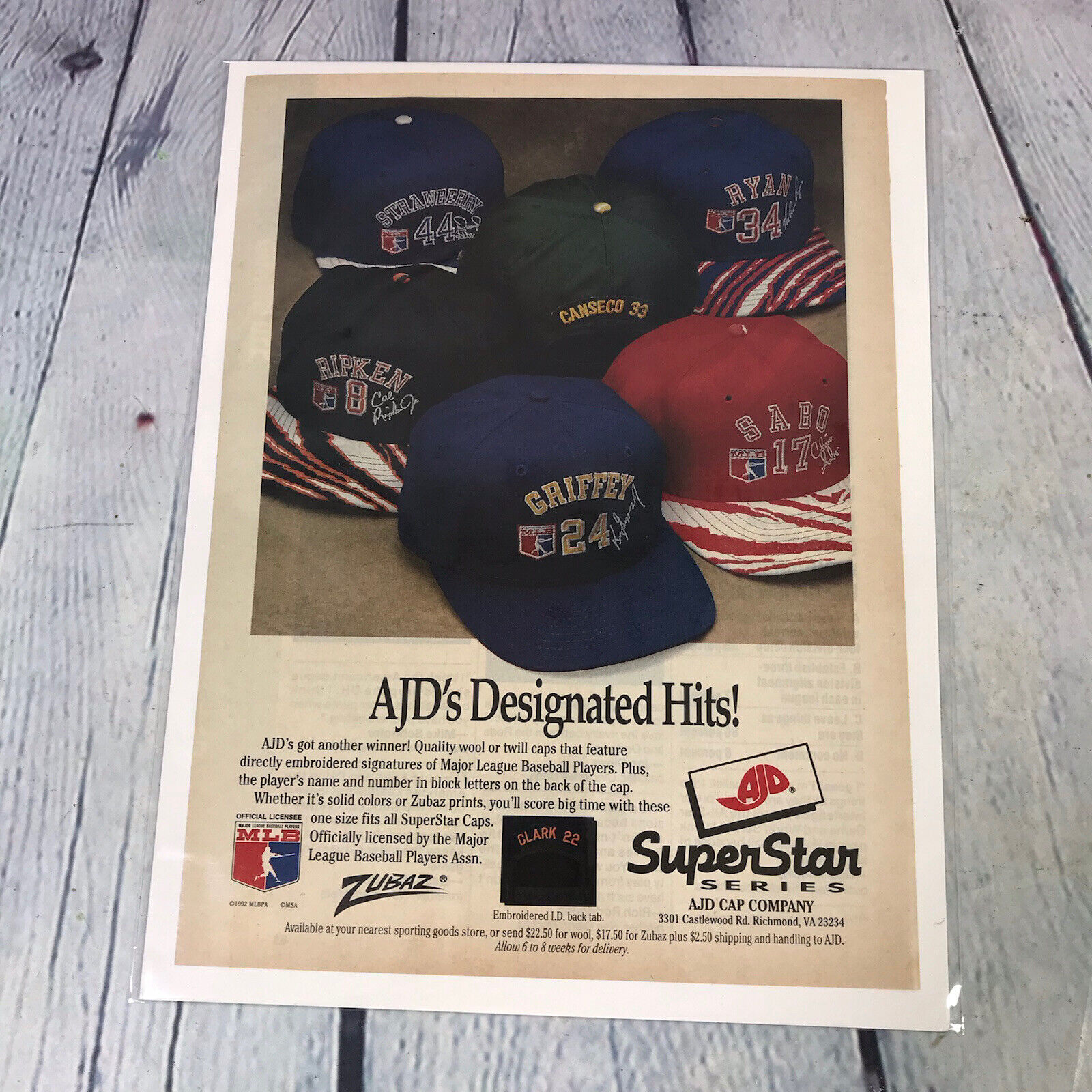 Vintage 1992 AJD Superstar Cap Print Ad Genuine Magazine Advertisement