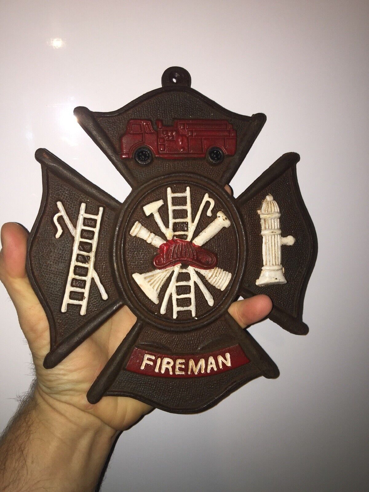 Firefighter Sign Fireman Rescue Cast Iron Plaque Fire Chief Rustic Patina 2LB+