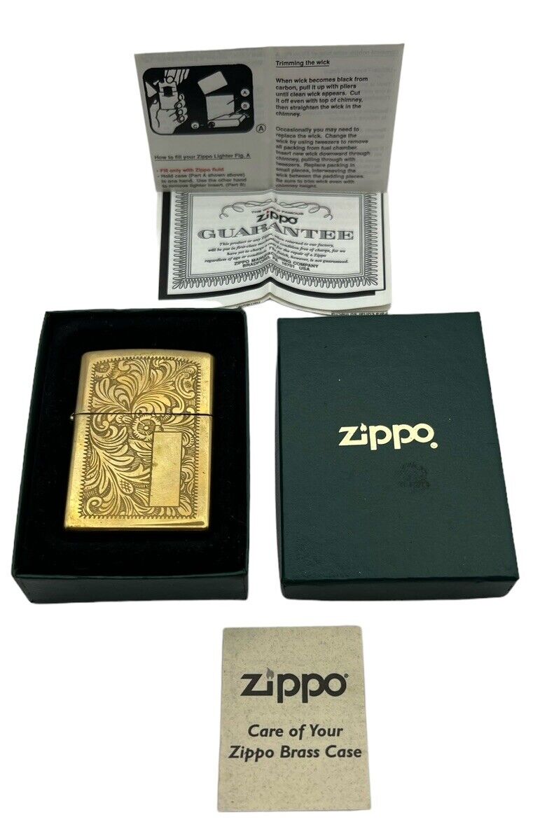 Vintage Zippo Lighter Venetian Solid Brass # 352B Unfired New Needs Polishing