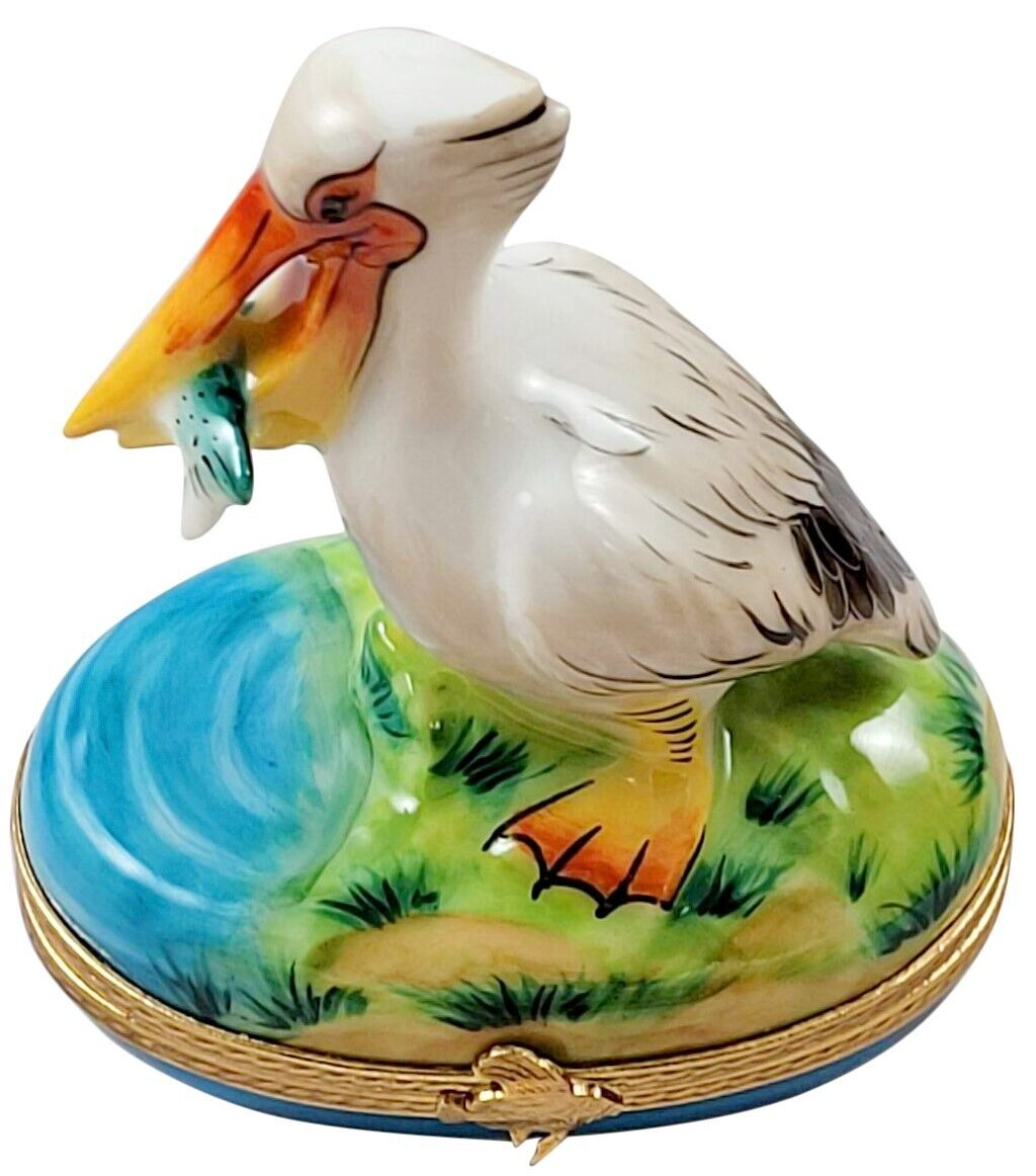 Rochard Limoges Pelican with Removable Fish Trinket Box