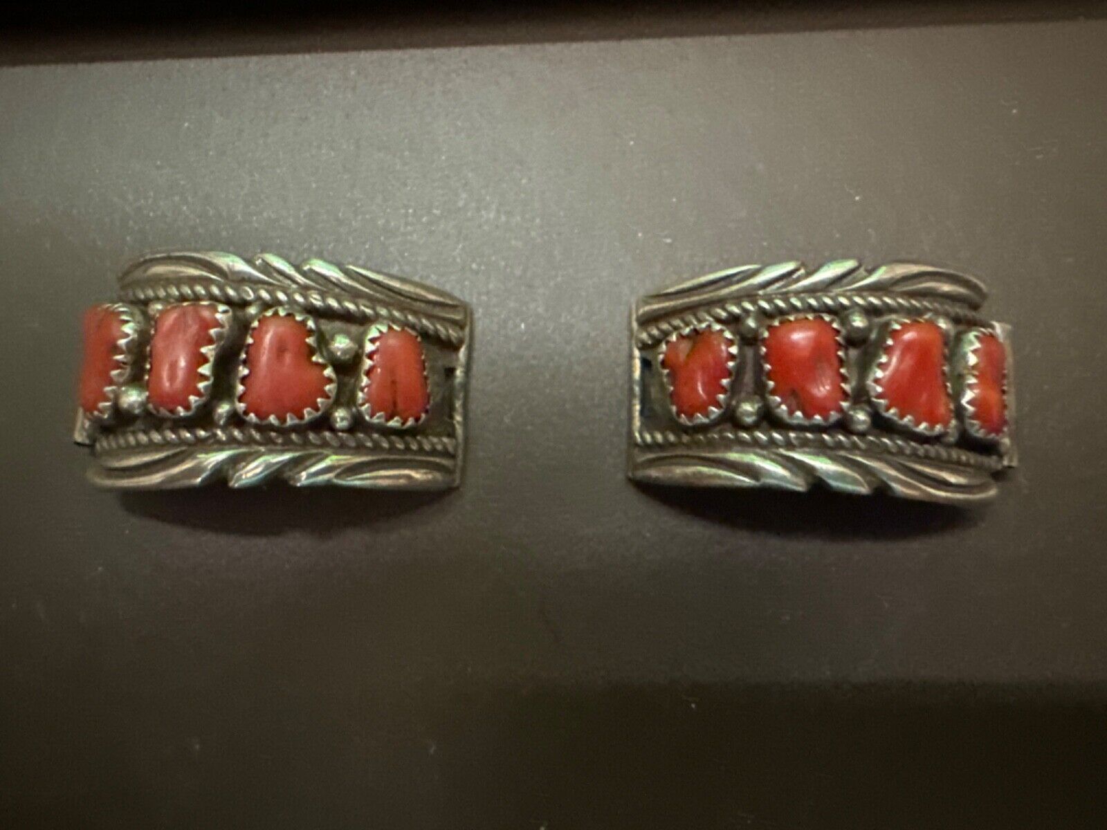 Navajo Sterling Silver Watch tips with Dark Red Coral stones